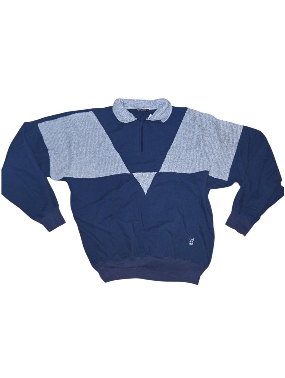 Vintage PLAYBOY Navy and Light Gray Zip-Neck Colorblock Sweater Size M